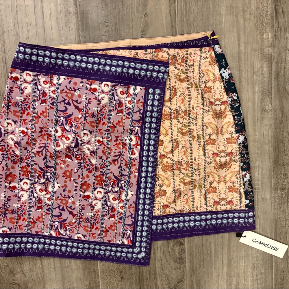 NWT Commense Wrap Patchwork Print Mini Skirt Purple Floral Size M - Picture 10 of 10